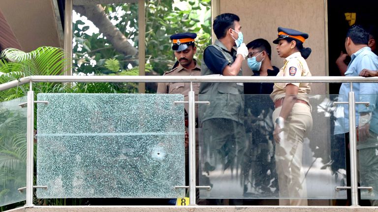 Police at the home of Bollywood film director Rohit Shetty after shots were fired at this home in Febuary.
Pic: Hindustan Times/Shutterstock