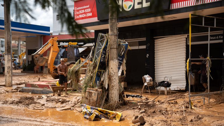 Roads are full of mud after heavy rainfall in south-eastern Brazil. Pic:dpa/AP Images