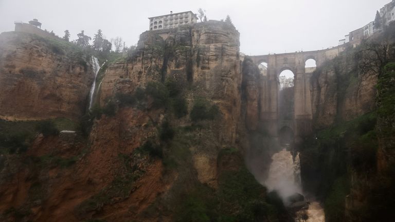 The Guadalevin River swelled in Ronda, Spain. Pic: Reuters