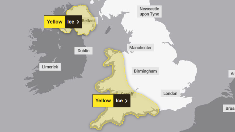 Żółte ostrzeżenia pogodowe dotyczące lodu. Zdjęcie: Met Office