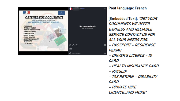 Przykłady postów reklamujących nielegalne trasy do Wielkiej Brytanii w różnych językach. Zdjęcia: Biuro domowe/PA 