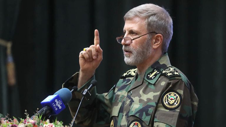 General Amir Hatami speaks to military academy students, in Tehran, Iran, earlier this month. Pic: AP