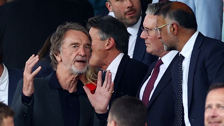 Sir Jim Ratcliffe and Sir Keir Starmer speaking at a football game just before the 2024 general election was called. Pic: Reuters