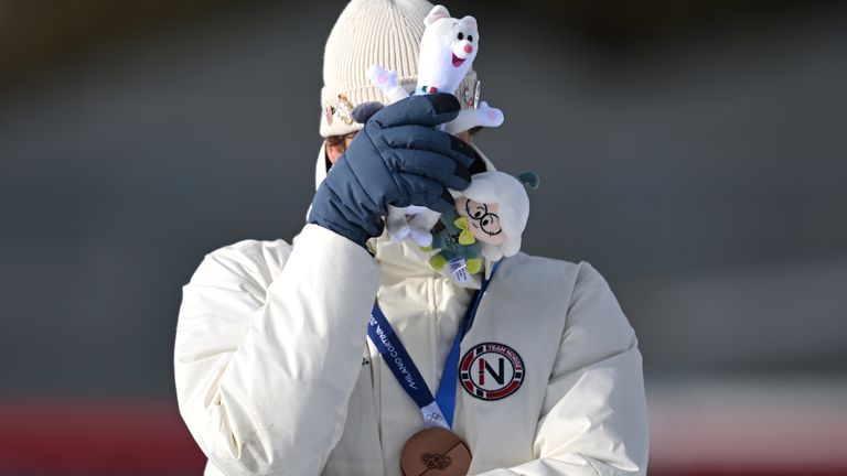 Laegreid's spirits didn't appear to pick up when he was up on the podium. Pic: Associated Press