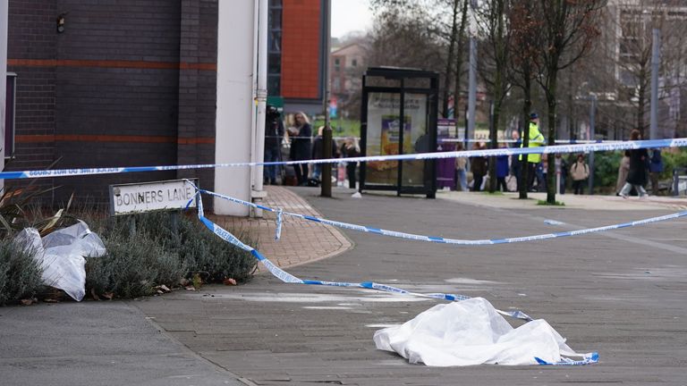 Police at the scene of the stabbing