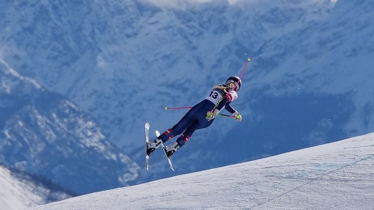 Lindsey Vonn crashes 13 seconds into her run. Pic: AP