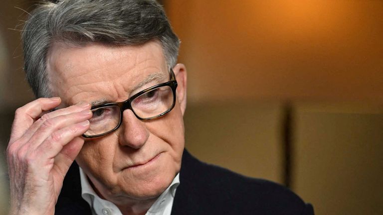 Former British ambassador to U.S. Mandelson attends interview for BBC's 'Sunday with Laura Kuenssberg' in London