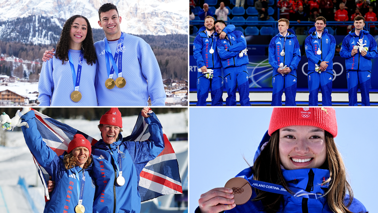 (Clockwise from top left) Matt Weston and Tabby Stoecker, the men's curling team, Zoe Atkin, and Huw Nightingale and Charlotte Bankes. Pics: PA/Reuters