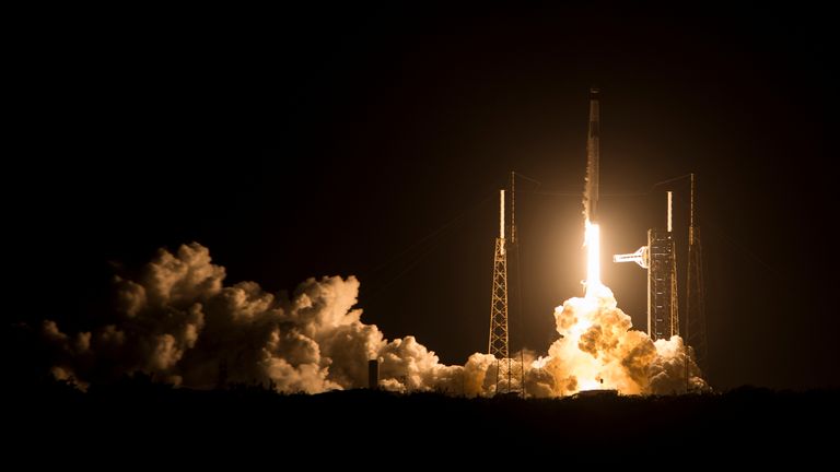 The SpaceX Falcon 9 rocket taking off on Friday. Pic: NASA/AP