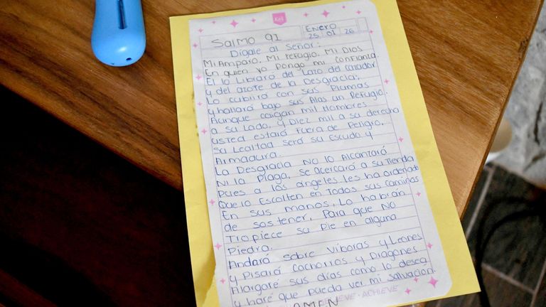 A letter found inside the villa. Pic: Reuters