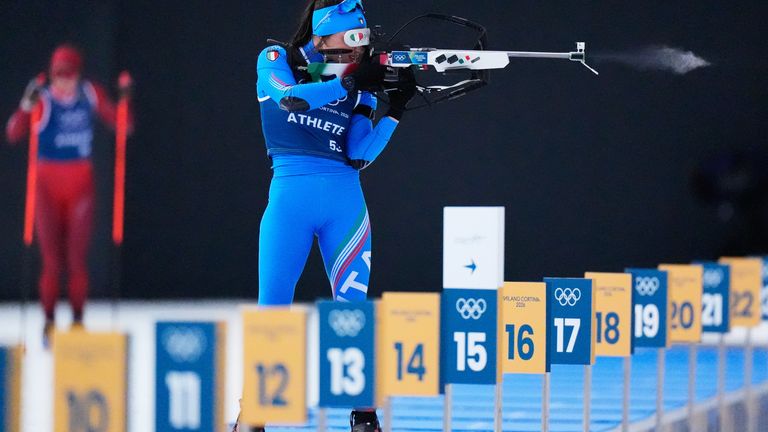 Italian Dorothea Wierer is firing on all cylinders during a training session in Anterselva. Pic: AP
