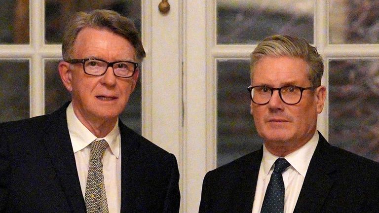 File photo dated 27/2/25 of Prime Minister Sir Keir Starmer (R) and British ambassador to the United States Peter Mandelson during a welcome