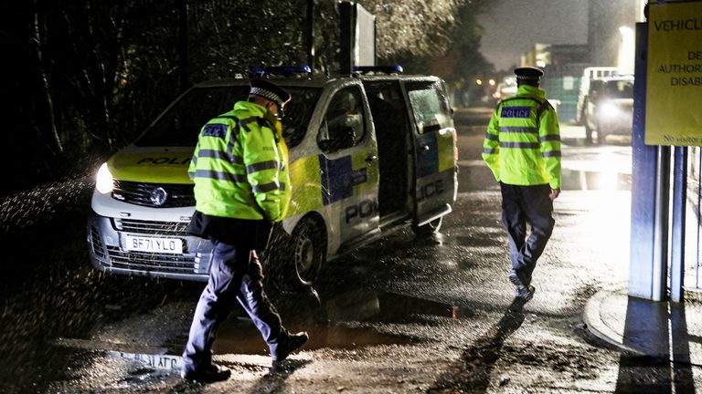 Officers at the scene of the double stabbing. Pic: Reuters