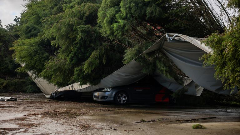 The damage inflicted by Storm Kristin in Leiria, Portugal. Pic: Reuters 