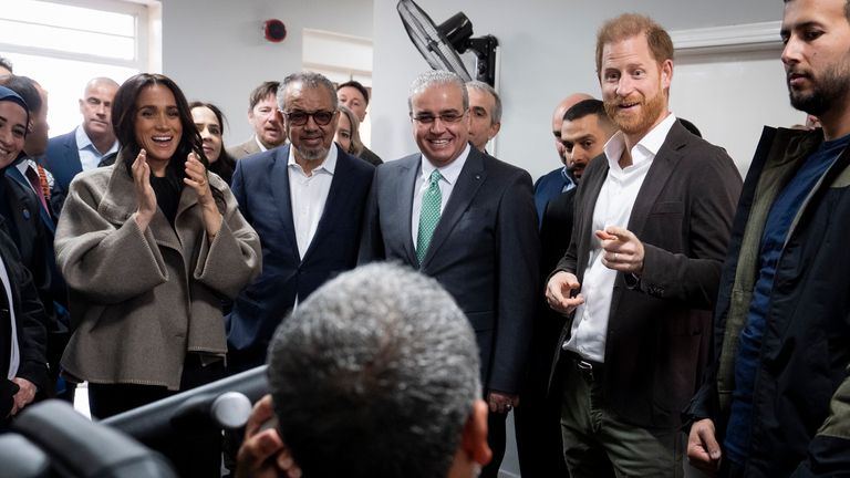 The Duke and Duchess of Sussex during a visit to the National Centre for Rehabilitation of Addicts in Jordan. Pic: PA