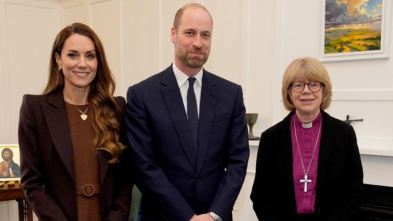 The Prince and Princess of Wales meet Dame Sarah in February. Pic: PA