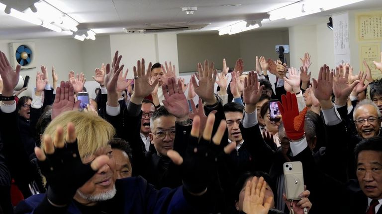 Supporters are overjoyed as exit polls predict a large majority for Takaichi's LDP