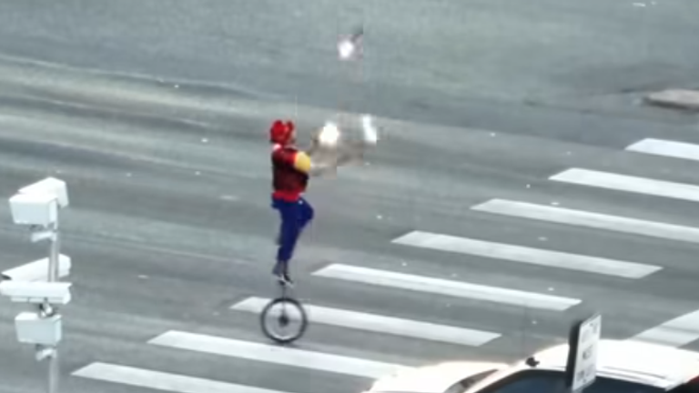 The unicyclist juggles with fire. Pic: Commerce City Police Department