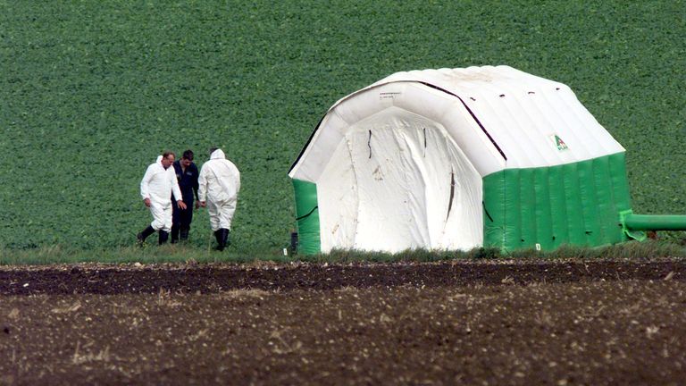 Investigation teams at the site near Creeting St Peter in 1999. Pic: PA