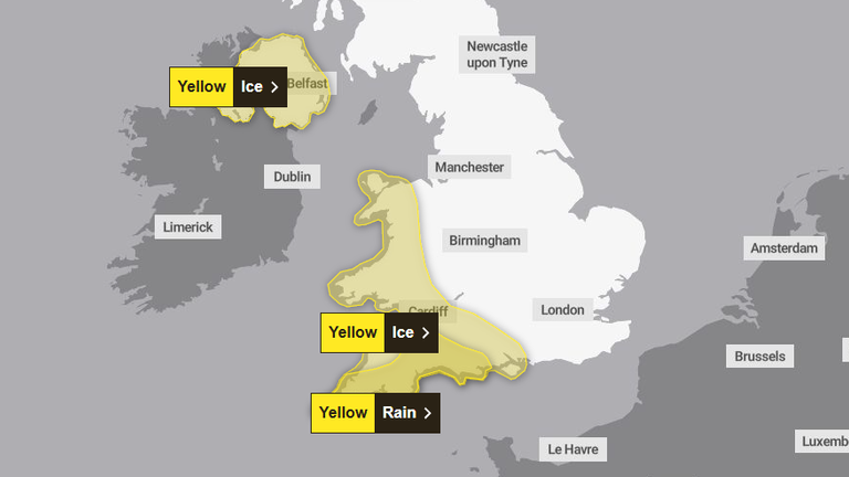 Ostrzeżenia dotyczące żółtego lodu zostały wydane w niedzielę i obowiązują do dzisiejszego ranka. Zdjęcie: Met Office
