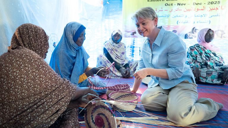 Yvette Cooper recently went to the Sudanese border in Chad to meet women fleeing the war in Sudan. Pic: PA