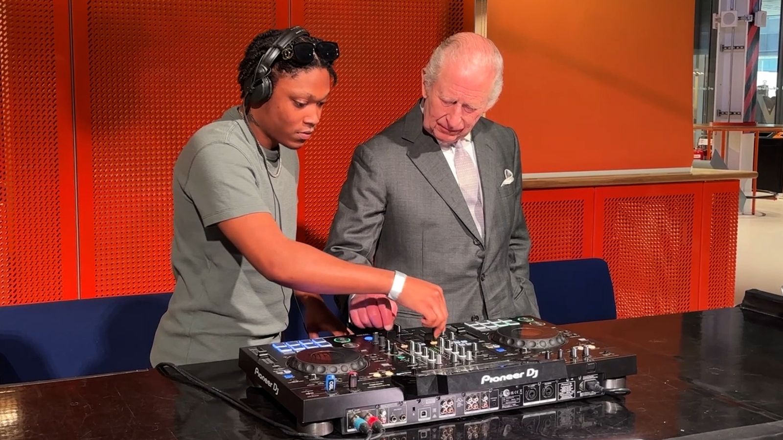 King tries DJing and spins some tunes in Manchester