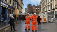 Demolition is carried out on a building destroyed by a fire near Glasgow Central station.
Pic: PA