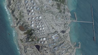 A satellite image shows an oil terminal on Kharg Island, Iran. Image: Planet Labs PBC/Reuters