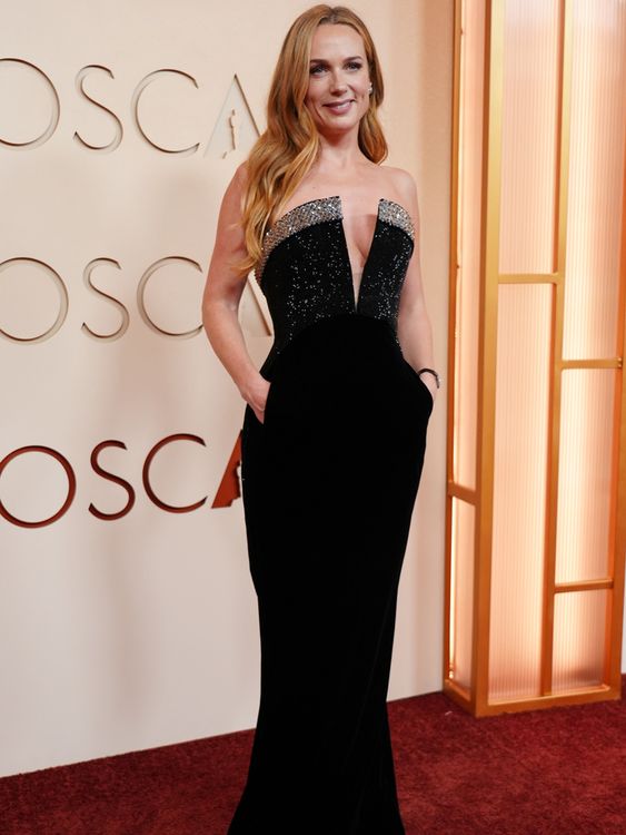 Kerry Condon in a strapless black velvet gown. Pic: AP