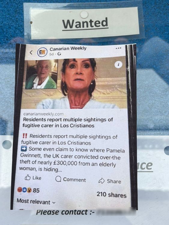 Gwinnett's picture on the noticeboard of her Tenerife apartment complex