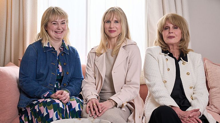 Philippa Dunne, Lucy Punch and Joanna Lumley in Amandaland. Pic: BBC/ Merman