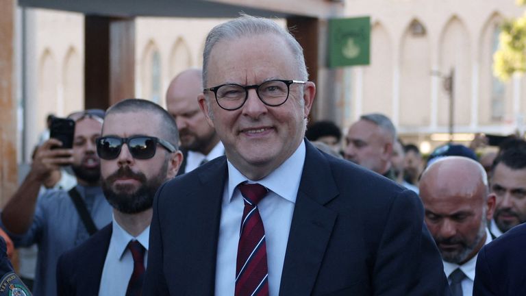 Australia’s Prime Minister Anthony Albanese leaves Lakemba Mosque. Pic: Reuters