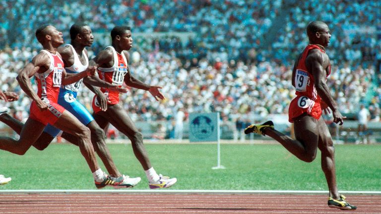 Sprinter Ben Johnson leads the 100m sprint in Seoul in September 1988. Pic: Reuters