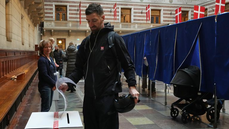 A polling station at City Hall in Copenhagen. Pic: AP