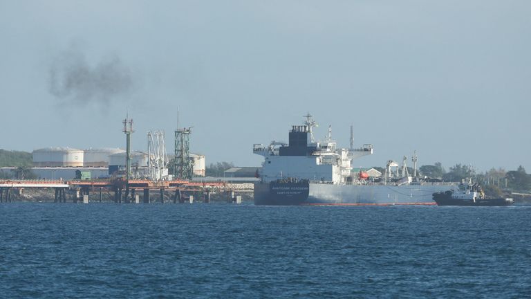 Russian tanker Anatoly Kolodkin docked in Cuba's Matanzas Bay on 31 March. Pic: Reuters
