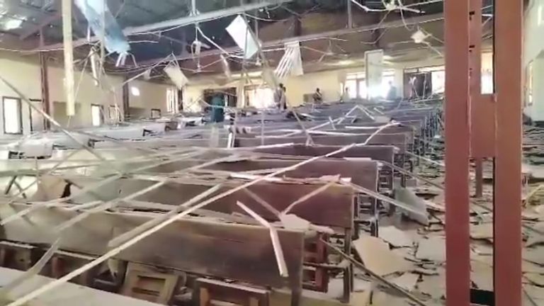 Lecture halls are damaged in the strike. Pic: Darfur Network for Human Rights