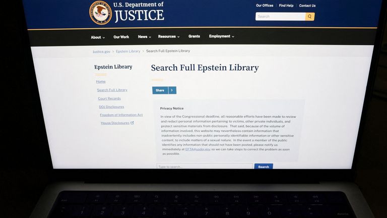 The landing page for the Epstein files. Pic: Reuters