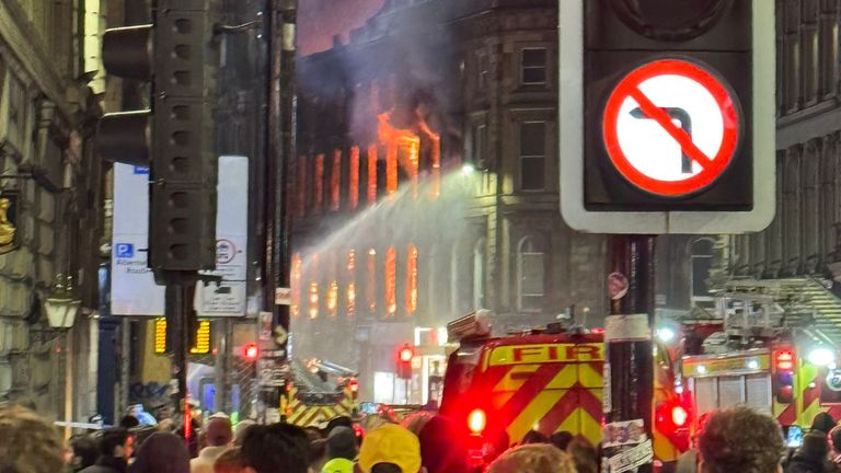 Firefighters tackle a blaze in Union Street, Glasgow. Pic: Samsam