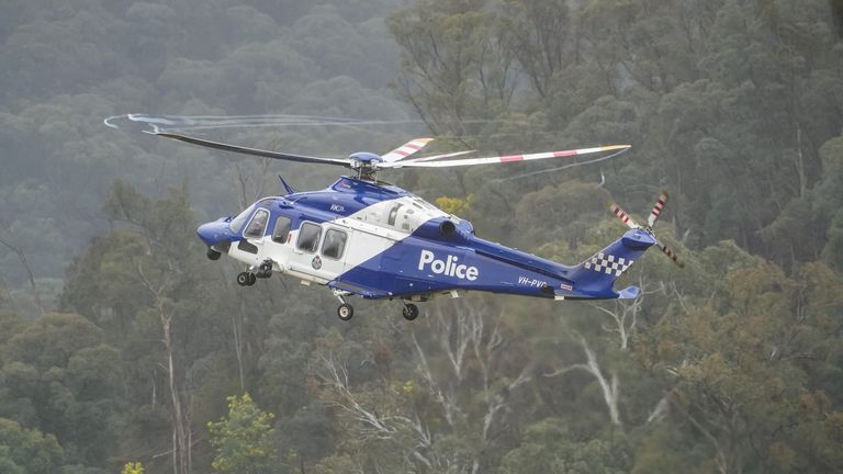 A police helicopter during the search for Freeman in Porepunkah, Victoria, Australia, last year. Pic: Reuters