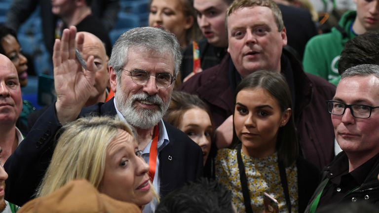Sinn Fein's Gerry Adams at a special party conference where he formally stepped down from leading the party in 2018. Pic: Reuters
