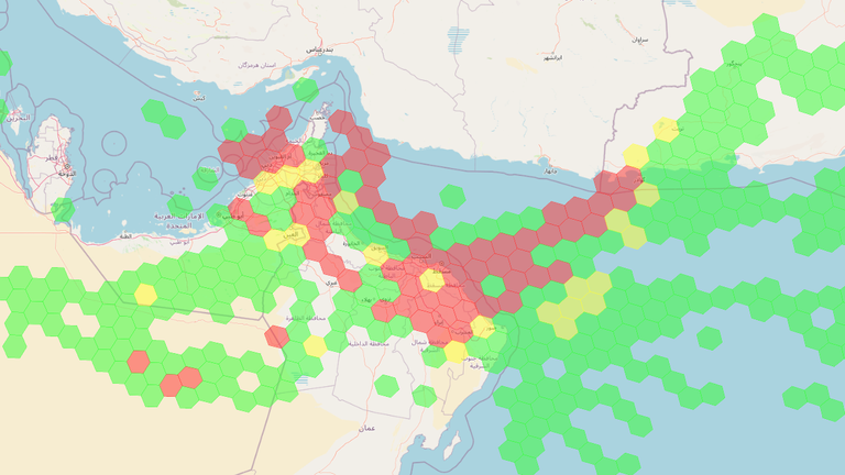 High levels of GPS interference have been detected in the region. Credit: gpsjam.org