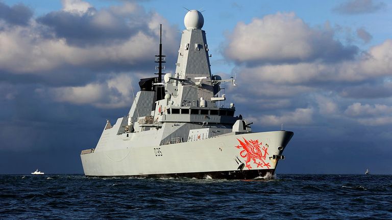 The ship's pyramid-shaped Sampson radar system can detect and target multiple threats. Pic: MoD