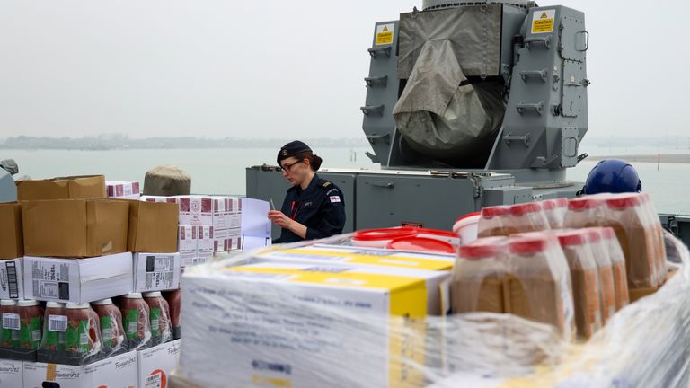 Loading provisions onto HMS Dragon. Pic: MoD