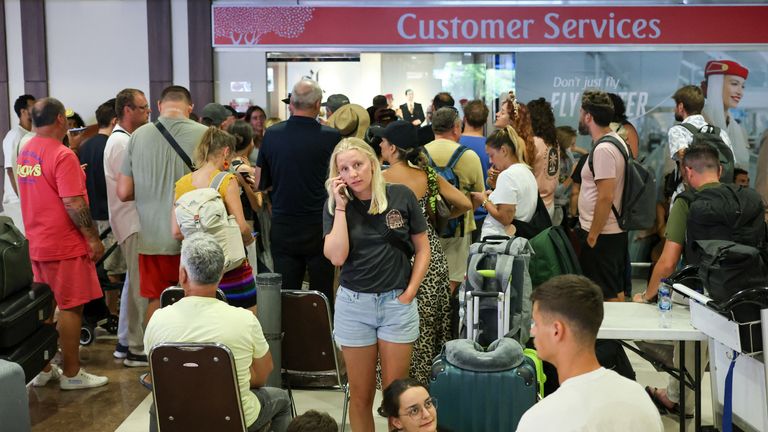 Stranded passengers at I Gusti Ngurah Rai International Airport. Pic: Reuters