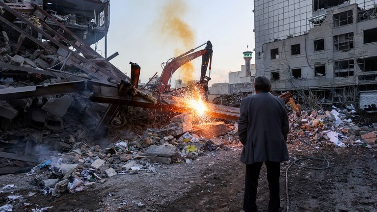 The aftermath of an Israeli and US strike on a police station in Tehran, Iran. Pic: Reuters