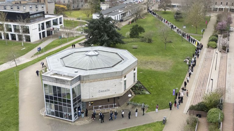 Students queuing for antibiotics at the University of Kent. Pic: PA