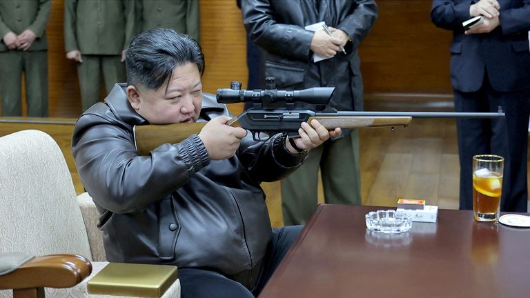 Kim Jong Un visits a munitions factory in North Korea. Pic: Reuters