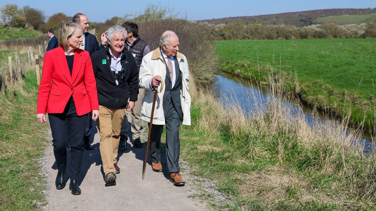 King Charles walked with a group for two kilometres. Pic: PA