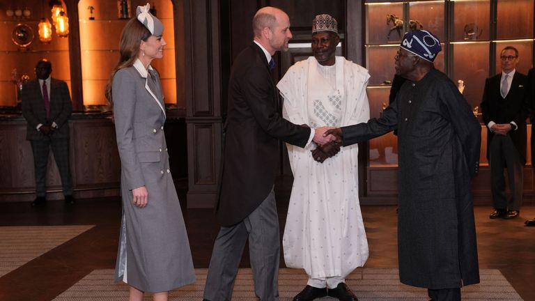 William and Kate helped welcome the Nigerian leader. Pic: PA