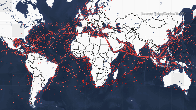 Oil tanker positions around the world, 1 March 2026. Source: Kpler/Marine Traffic 